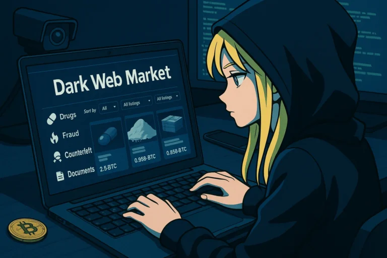 An illustration of dark web markets